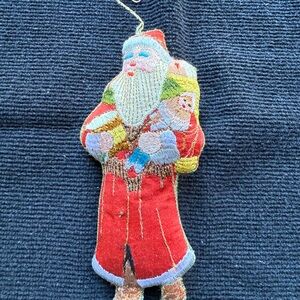 Vintage Embroidered Hand Crafted Fabric Classic Santa Ornmament